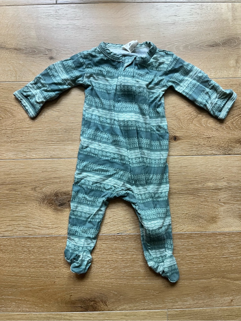 kate quinn Teal and Mint Striped Pattern Baby Footed One-Piece